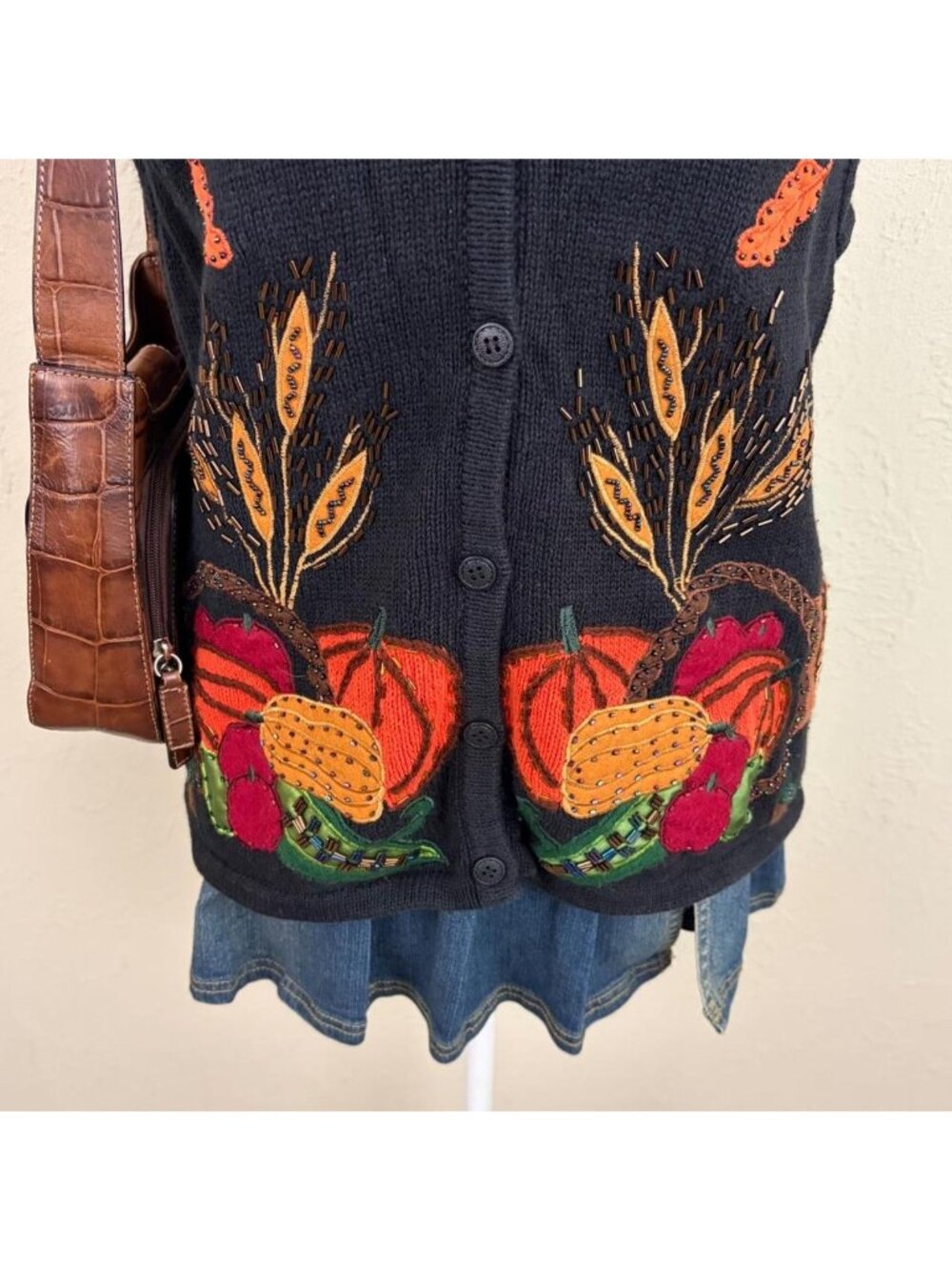 90s fall festive beaded cottagecore sweater vest - Picture 3 of 8